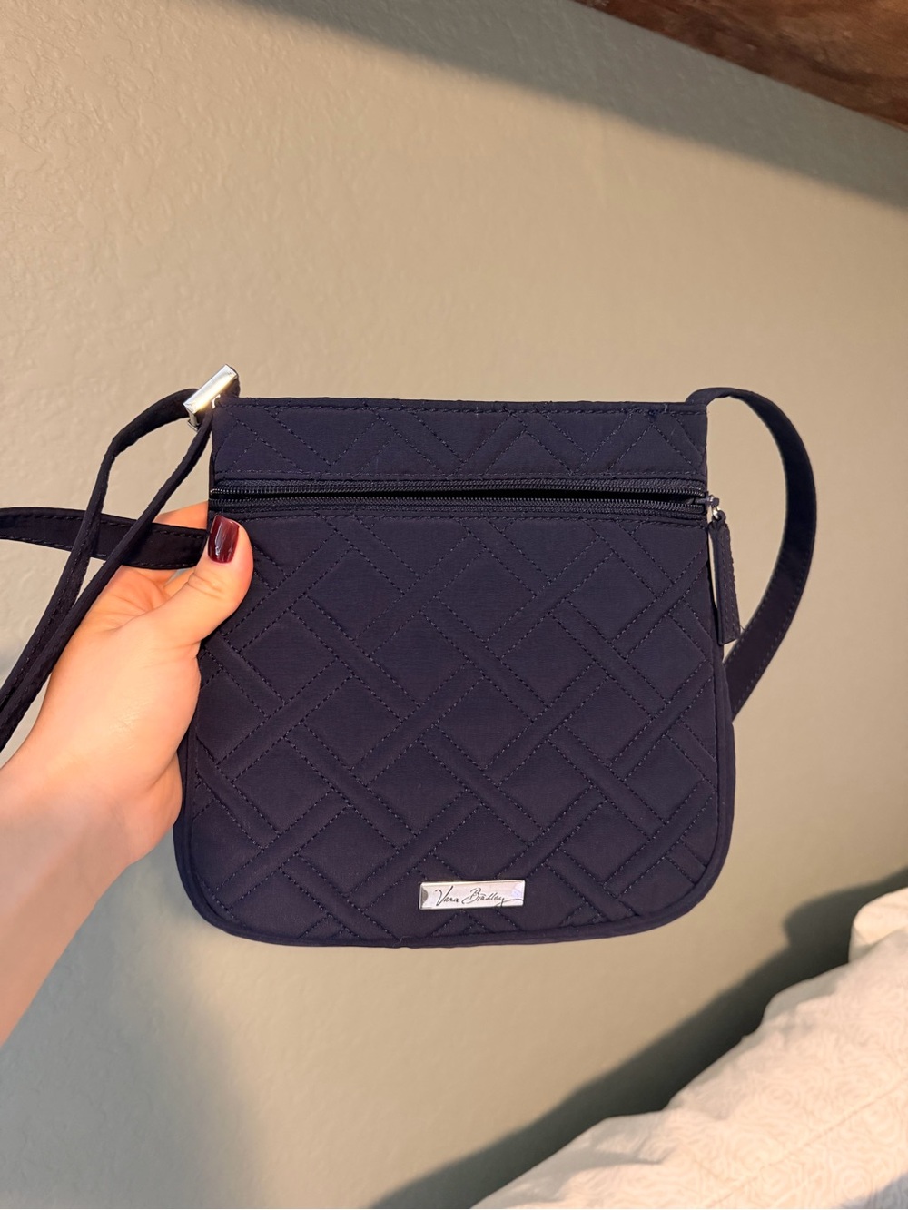 Vera Bradley Quilted Navy Crossbody Bag with Front Zip